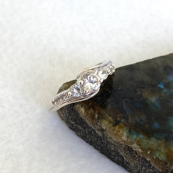 Sterling Silver 925 Round White Sapphire Multi Gemstone Engagement Ring Sz 7.25 - Picture 2 of 16